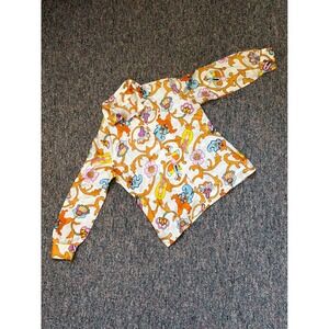 Vintage 1970s Floral Shirt Blouse Orange Pink Blue Acetate Size 38